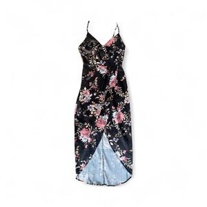 Black and Floral Black Sexy Slip dress with thigh slit Size XS/0